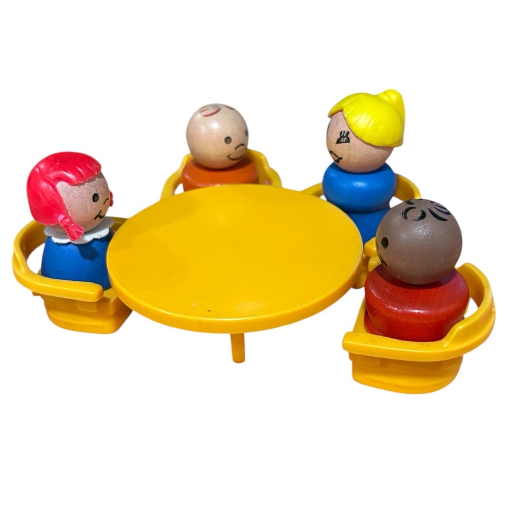 Vintage Fisher Price Little People Dollhouse Table Chairs & Figures
